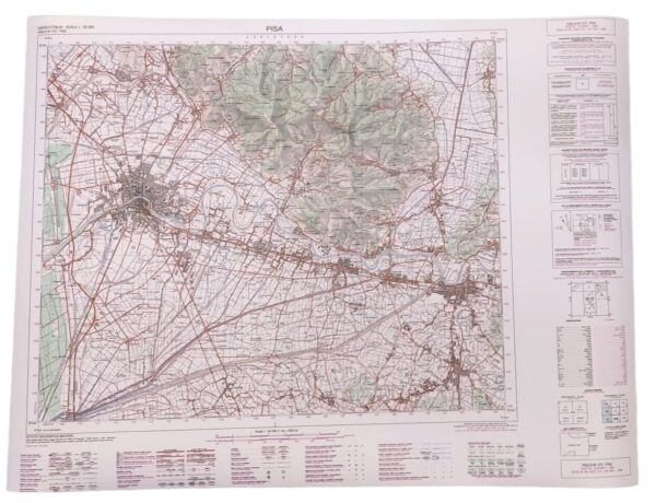 cartina topografica militare  PISA e dintorni scala 1:50 000 cara impermeabilizzata